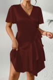 Sexy Solid Color Lace Up V Neck A Line Dresses