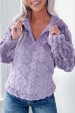 Casual Daily Solid Color Zipper Fluffy Turndown Collar Tops