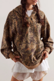 Casual Street Flowers Snakeskin Print Leopard Pocket Hooded Tops