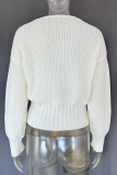 Casual Solid Color Bow Decor Weave V Neck Outerwear
