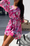 Casual Vacation Zebra Print Flowers Lace Up Contrast V Neck Loose Rompers