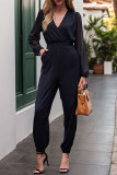 Casual Street Solid Color Pocket V Neck Loose Jumpsuits