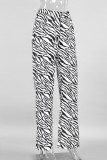 Casual Street Pocket Contrast Loose High Waist Straight Full Print Bottoms