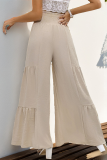 Casual Solid Color Lace Up Ruffle Loose High Waist Wide Leg Solid Color Bottoms