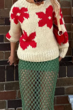 Casual Street Flowers Weave Contrast O Neck Tops