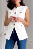 Casual Daily Solid Color Buttons Slit O Neck Tops