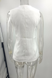 Casual Daily Solid Color Buttons Slit O Neck Tops