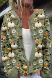 Casual Daily Flowers Printed in imitation of sweater Buttons Contrast O Neck Outerwear