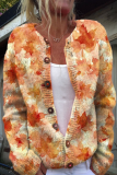 Casual Daily Flowers Printed in imitation of sweater Buttons Contrast O Neck Outerwear