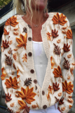 Casual Daily Flowers Printed in imitation of sweater Buttons Contrast O Neck Outerwear