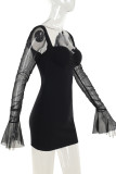 Sexy Solid Color Mesh V Neck Wrapped Skirt Dresses