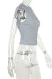 Casual Daily Solid Color Buttons O Neck Tops