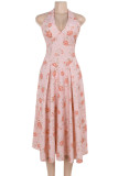 Sexy Vacation Flowers Backless Halter Sleeveless Dresses