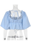 Sexy Daily Plaid Lace Up Patchwork Tops