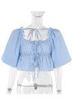 Sexy Daily Plaid Lace Up Patchwork Tops