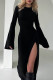 Elegant Solid Color Slit O Neck Wrapped Skirt Dresses
