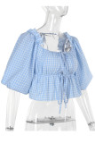 Sexy Daily Plaid Lace Up Patchwork Tops