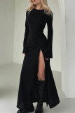 Elegant Solid Color Slit O Neck Wrapped Skirt Dresses
