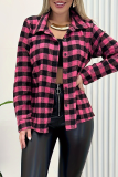 Casual Plaid Patchwork Contrast Turndown Collar Tops