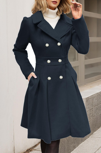 Casual Street Solid Color Pocket Buttons Turn-back Collar Outerwear