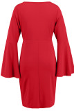 Casual Daily Solid Color Ruffle Slit O Neck Wrapped Skirt Dresses