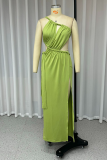Sexy Solid Color Slit Irregular Oblique Collar Irregular Dresses