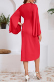 Elegant Solid Color Slit Ruched Irregular V Neck Waist Skirt Dresses