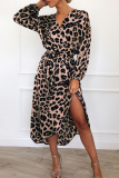 Sexy Leopard Lace Up Irregular V Neck A Line Dresses