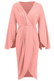 Elegant Solid Color Slit Ruched Irregular V Neck Waist Skirt Dresses