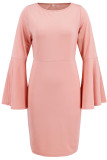 Casual Daily Solid Color Ruffle Slit O Neck Wrapped Skirt Dresses