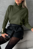 Casual Solid Color Pearls Decor Weave Turtleneck Tops