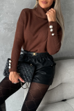 Casual Solid Color Pearls Decor Weave Turtleneck Tops
