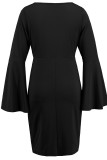 Casual Daily Solid Color Ruffle Slit O Neck Wrapped Skirt Dresses