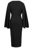 Elegant Solid Color Slit Ruched Irregular V Neck Waist Skirt Dresses