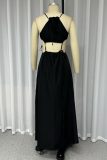 Sexy Solid Color Hollow Out Slit Strap Design Sling Dresses