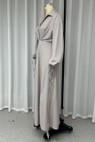 Sexy Street Solid Color Backless Slit V Neck One Step Skirt Dresses