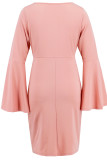 Casual Daily Solid Color Ruffle Slit O Neck Wrapped Skirt Dresses