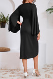Elegant Solid Color Slit Ruched Irregular V Neck Waist Skirt Dresses
