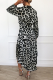 Sexy Leopard Lace Up Irregular V Neck A Line Dresses