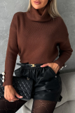 Casual Solid Color Pearls Decor Weave Turtleneck Tops
