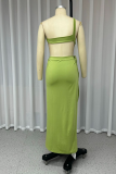 Sexy Solid Color Slit Irregular Oblique Collar Irregular Dresses