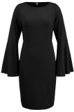 Casual Daily Solid Color Ruffle Slit O Neck Wrapped Skirt Dresses