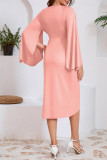 Elegant Solid Color Slit Ruched Irregular V Neck Waist Skirt Dresses