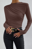 Casual Daily Solid Color Ruched Half A Turtleneck Tops