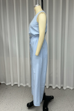 Casual Daily Solid Color Lace Up O Neck Sleeveless Two Pieces