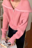 Casual Solid Color Zipper Turndown Collar Tops