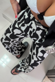 Casual Geometric Print Pocket Loose High Waist Full Print Bottoms