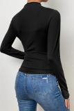 Casual Daily Solid Color Ruched Half A Turtleneck Tops