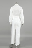 Casual Street Solid Color Lace Up Buttons Turndown Collar Loose Jumpsuits