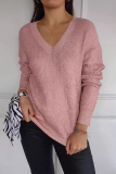 Casual Daily Solid Color Patchwork V Neck Tops